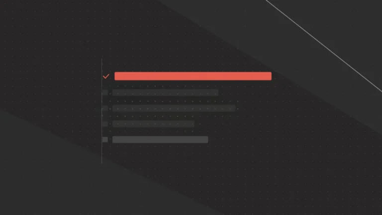 Composición geométrica con barras y checklist en fondo oscuro que evoca la medición de reportes de posicionamiento en IA