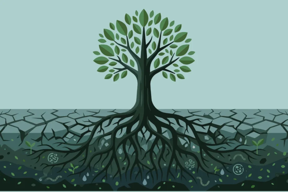 Árbol con raíces profundas que ilustra el contenido orgánico que es: un activo que crece con el tiempo si se aplica una estrategia de marketing de contenidos valiéndose para ellos de profesionales como los que trabajan en SeoExit Argentina.