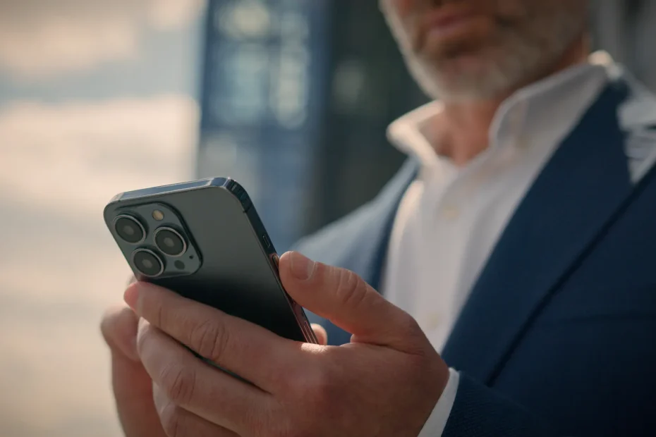 empresario con celular intenta publicar en redes sin estrategia
